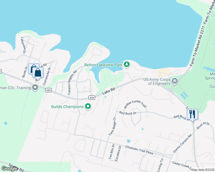 map of restaurants, bars, coffee shops, grocery stores, and more near 3304 Farm to Market Road 439 in Belton