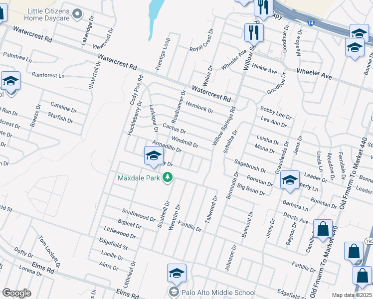 map of restaurants, bars, coffee shops, grocery stores, and more near 2702 Sidewinder Drive in Killeen