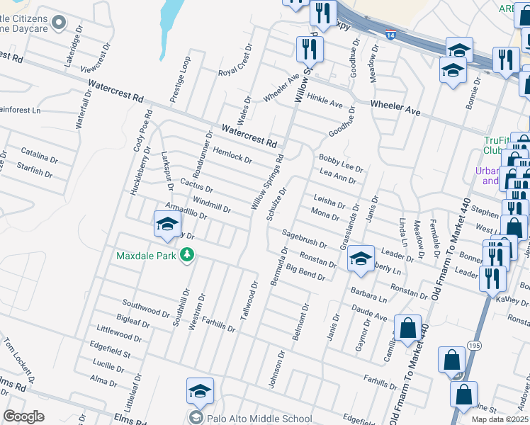 map of restaurants, bars, coffee shops, grocery stores, and more near 2611 Schulze Drive in Killeen