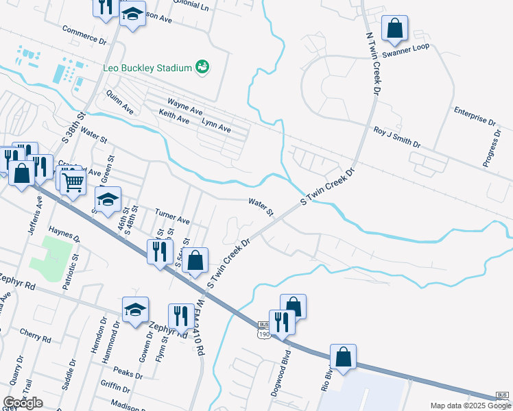 map of restaurants, bars, coffee shops, grocery stores, and more near 4202 Water Street in Killeen