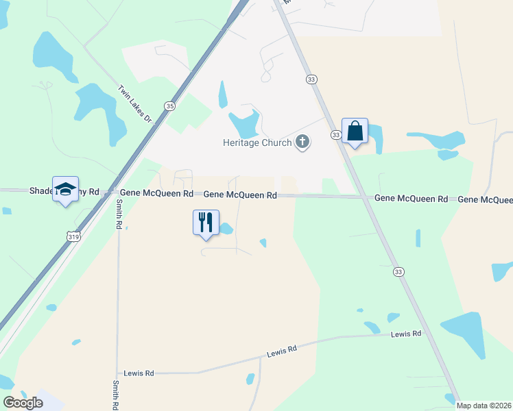 map of restaurants, bars, coffee shops, grocery stores, and more near 1321 Gene McQueen Road in Moultrie