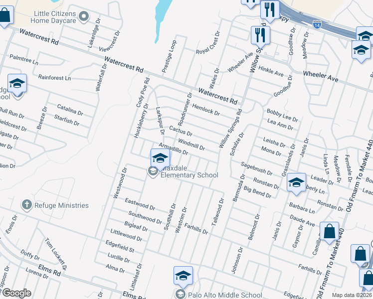 map of restaurants, bars, coffee shops, grocery stores, and more near 2702 Sidewinder Drive in Killeen