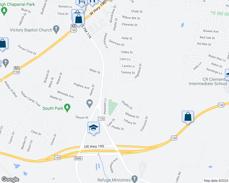 map of restaurants, bars, coffee shops, grocery stores, and more near 2210 Phyllis Drive in Copperas Cove