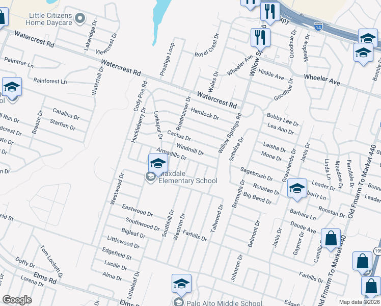 map of restaurants, bars, coffee shops, grocery stores, and more near 2702 Sidewinder Drive in Killeen