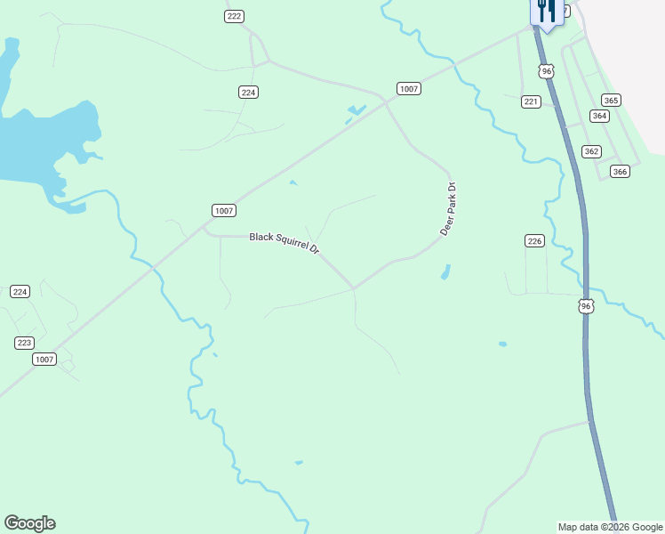 map of restaurants, bars, coffee shops, grocery stores, and more near 130 Red Wolf Lane in Brookeland