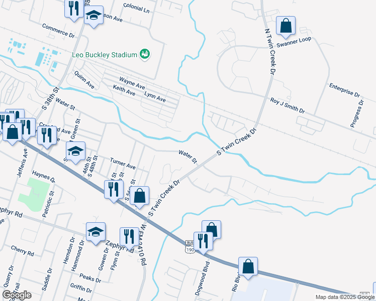 map of restaurants, bars, coffee shops, grocery stores, and more near 4201 Water Street in Killeen