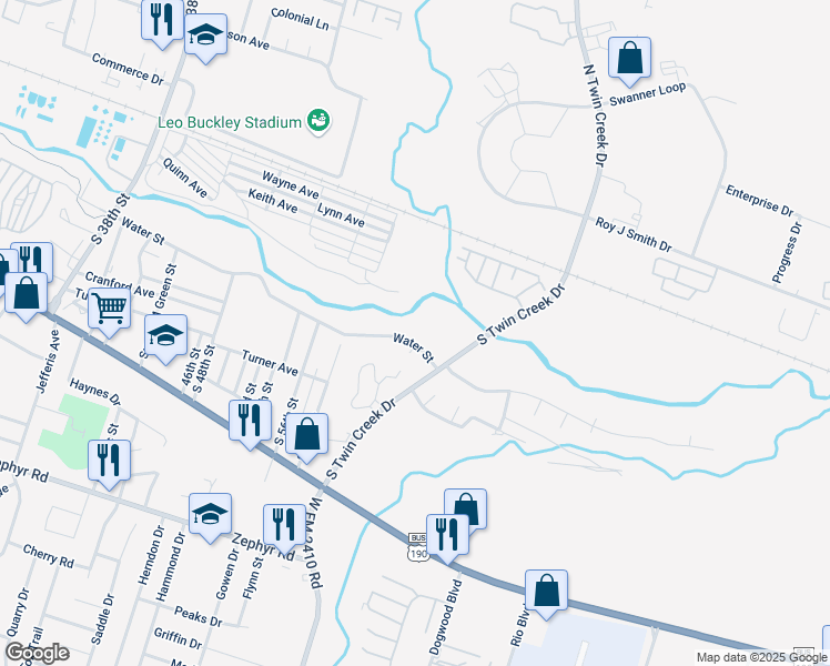 map of restaurants, bars, coffee shops, grocery stores, and more near 4201 Water Street in Killeen