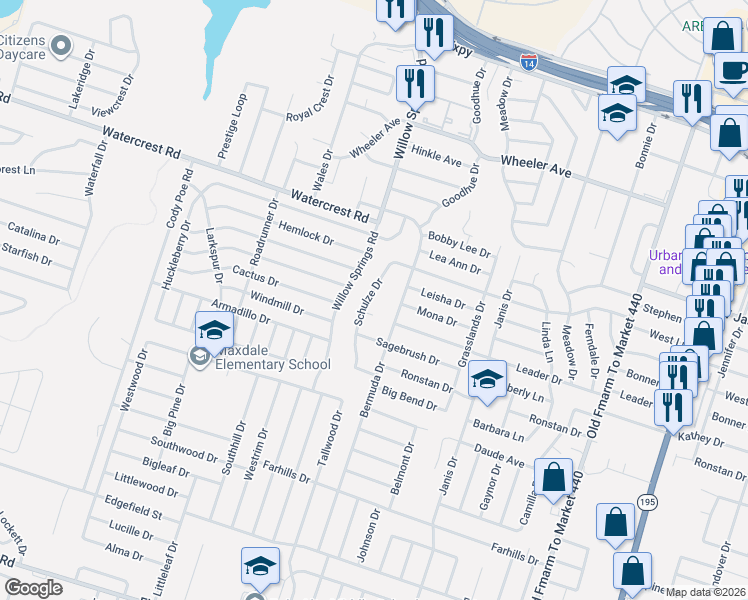 map of restaurants, bars, coffee shops, grocery stores, and more near 2508 Schulze Drive in Killeen