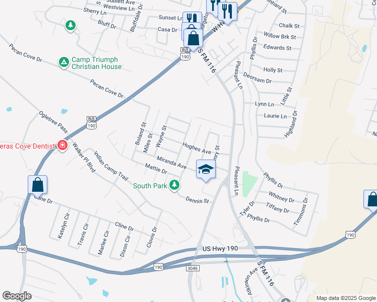 map of restaurants, bars, coffee shops, grocery stores, and more near 1913 Dennis Street in Copperas Cove
