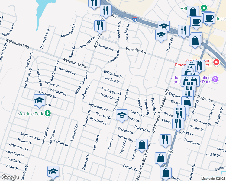map of restaurants, bars, coffee shops, grocery stores, and more near 1704 West Lane in Killeen
