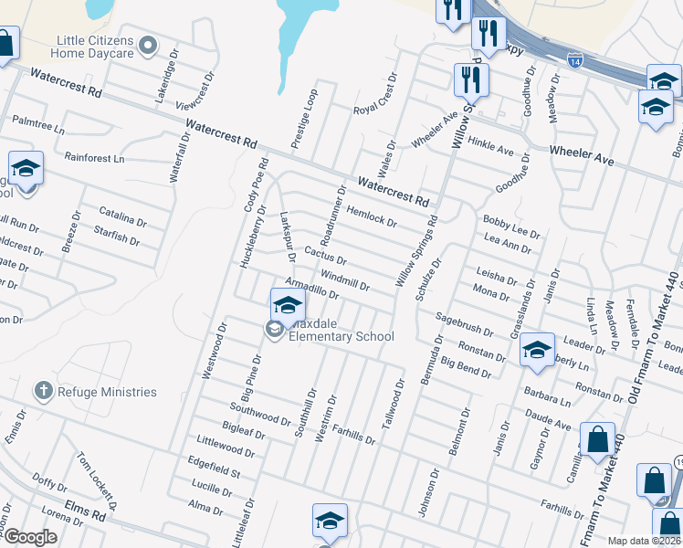 map of restaurants, bars, coffee shops, grocery stores, and more near 2506 Cactus Drive in Killeen