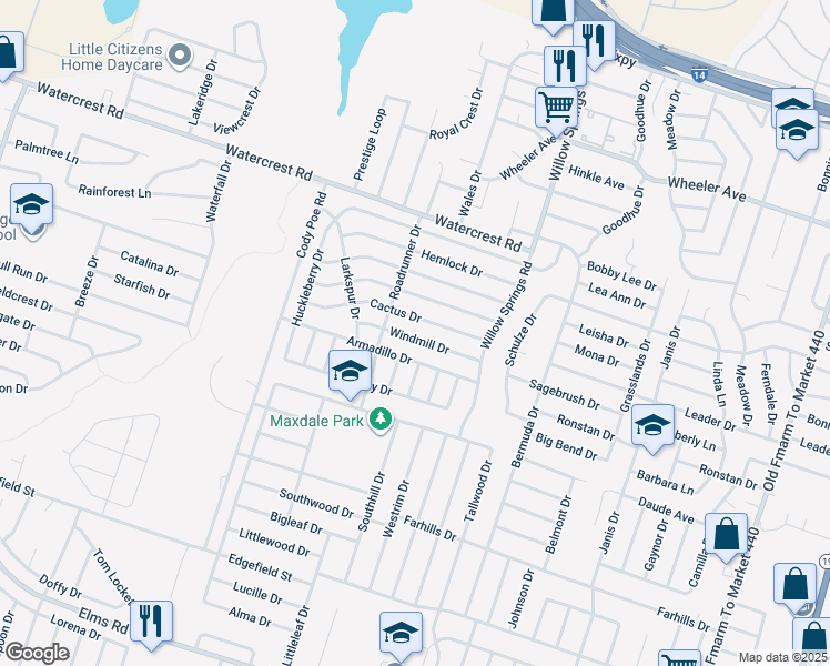 map of restaurants, bars, coffee shops, grocery stores, and more near 2506 Cactus Drive in Killeen