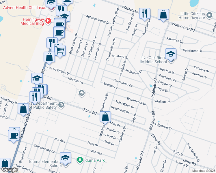 map of restaurants, bars, coffee shops, grocery stores, and more near 4510 Stallion Drive in Killeen