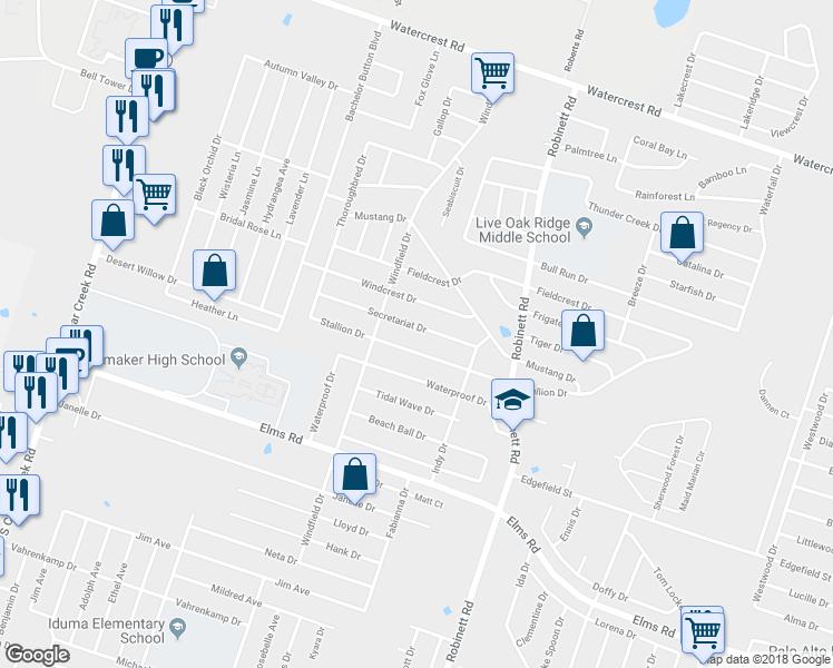 map of restaurants, bars, coffee shops, grocery stores, and more near 4310 Secretariat Drive in Killeen