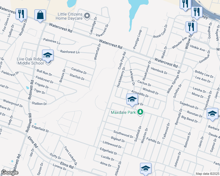 map of restaurants, bars, coffee shops, grocery stores, and more near 2605 Cody Poe Road in Killeen