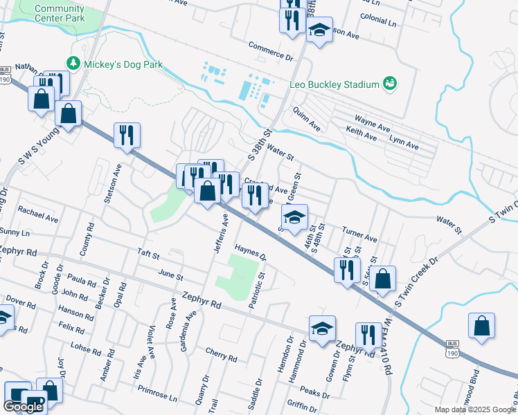 map of restaurants, bars, coffee shops, grocery stores, and more near 509 South 42nd Street in Killeen