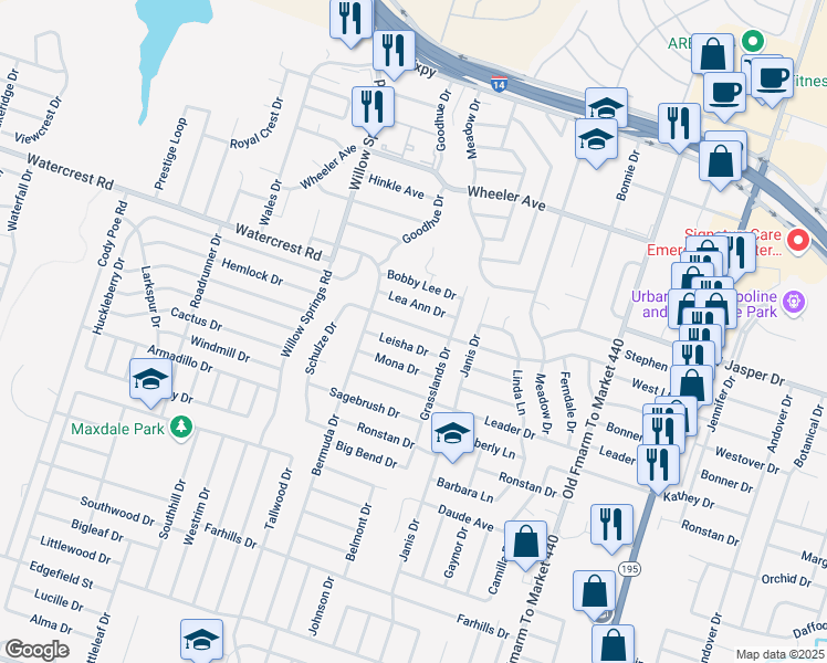 map of restaurants, bars, coffee shops, grocery stores, and more near 1704 West Lane in Killeen