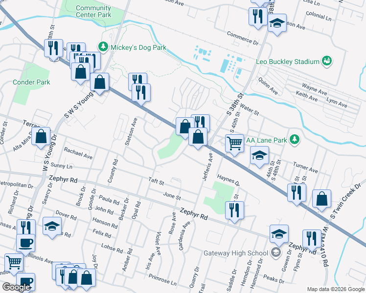 map of restaurants, bars, coffee shops, grocery stores, and more near 703 Rev R A Abercrombie Drive in Killeen