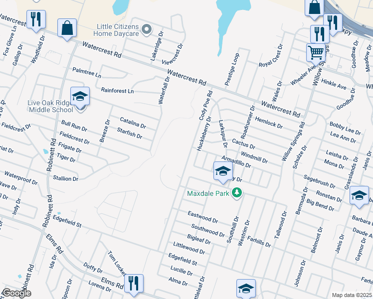 map of restaurants, bars, coffee shops, grocery stores, and more near 2605 Cody Poe Road in Killeen