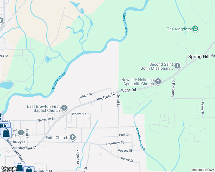 map of restaurants, bars, coffee shops, grocery stores, and more near 309 Ballard Street in Brewton