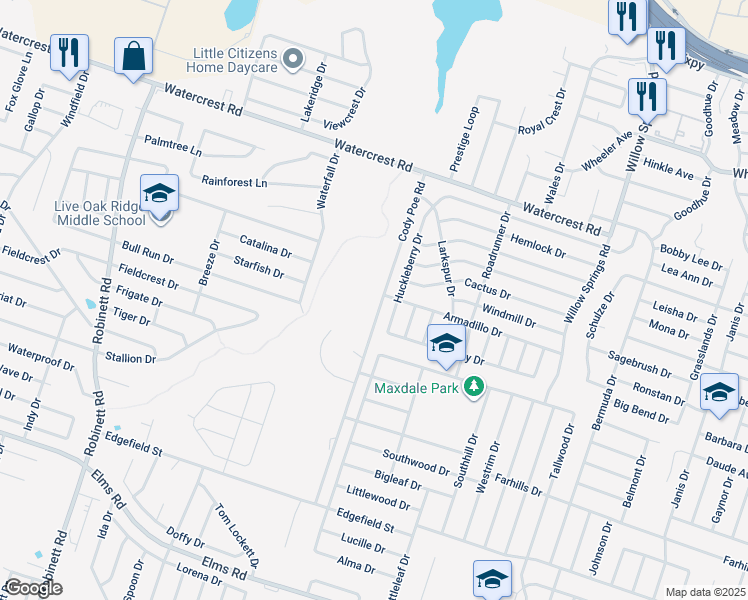 map of restaurants, bars, coffee shops, grocery stores, and more near 2605 Cody Poe Road in Killeen