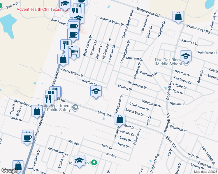 map of restaurants, bars, coffee shops, grocery stores, and more near 4803 Heather Lane in Killeen