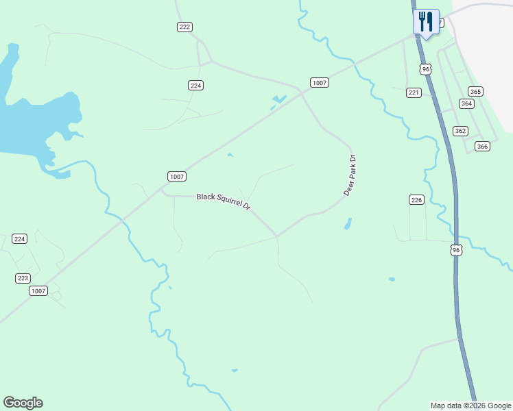 map of restaurants, bars, coffee shops, grocery stores, and more near 130 Red Wolf Lane in Brookeland