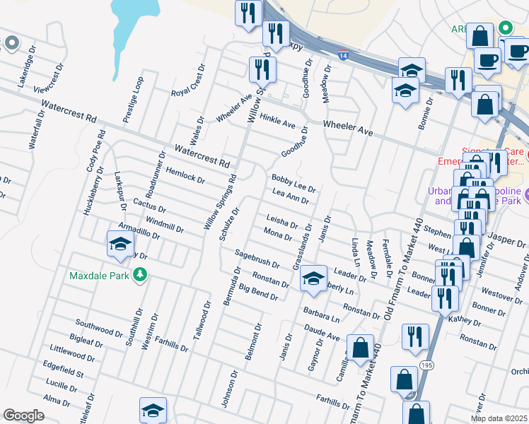 map of restaurants, bars, coffee shops, grocery stores, and more near 1803 Leisha Drive in Killeen