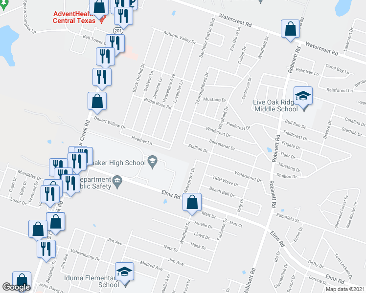 map of restaurants, bars, coffee shops, grocery stores, and more near 4610 Stallion Drive in Killeen