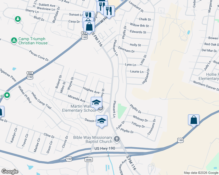 map of restaurants, bars, coffee shops, grocery stores, and more near 1818 South FM 116 in Copperas Cove