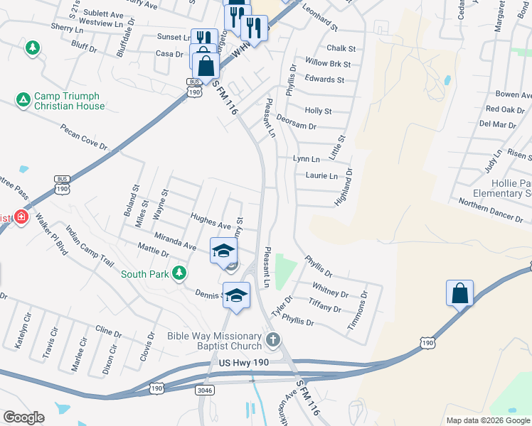 map of restaurants, bars, coffee shops, grocery stores, and more near 1901 Pleasant Lane in Copperas Cove
