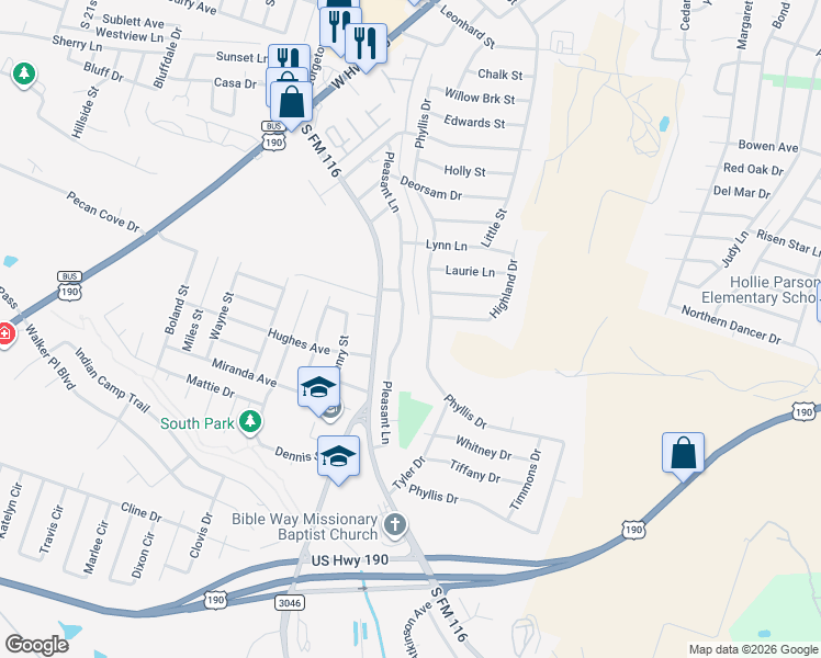 map of restaurants, bars, coffee shops, grocery stores, and more near 1901 Pleasant Lane in Copperas Cove