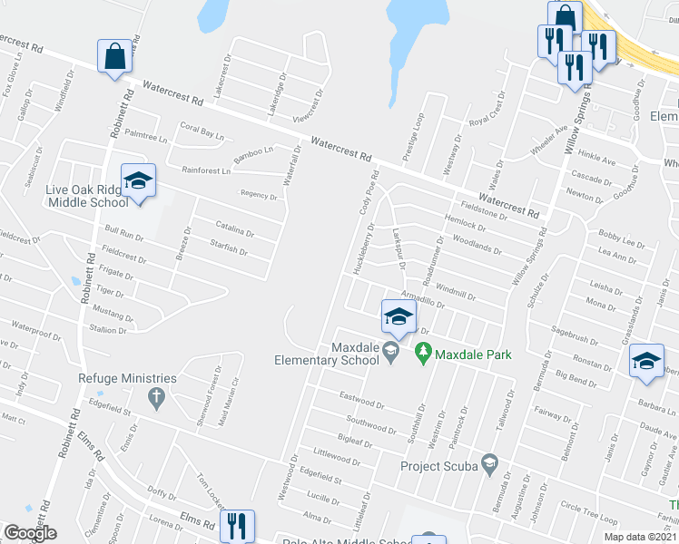 map of restaurants, bars, coffee shops, grocery stores, and more near 2505 Cody Poe Road in Killeen