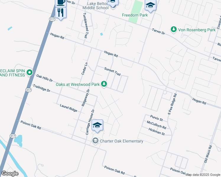 map of restaurants, bars, coffee shops, grocery stores, and more near 8407 Skyview in Temple