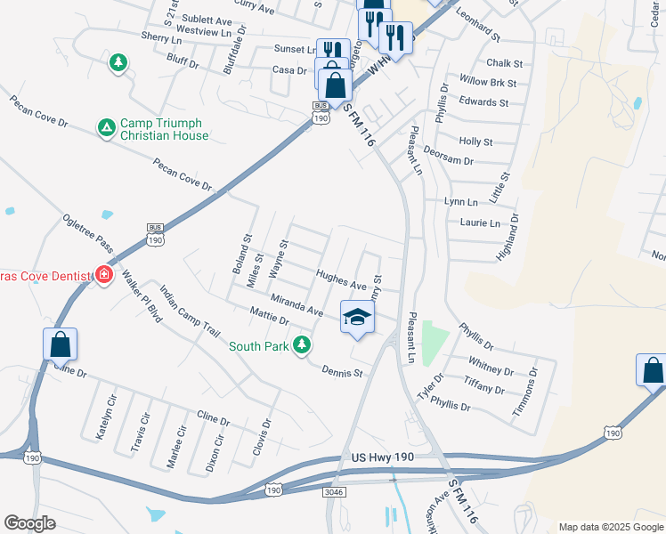 map of restaurants, bars, coffee shops, grocery stores, and more near 1913 Dennis Street in Copperas Cove