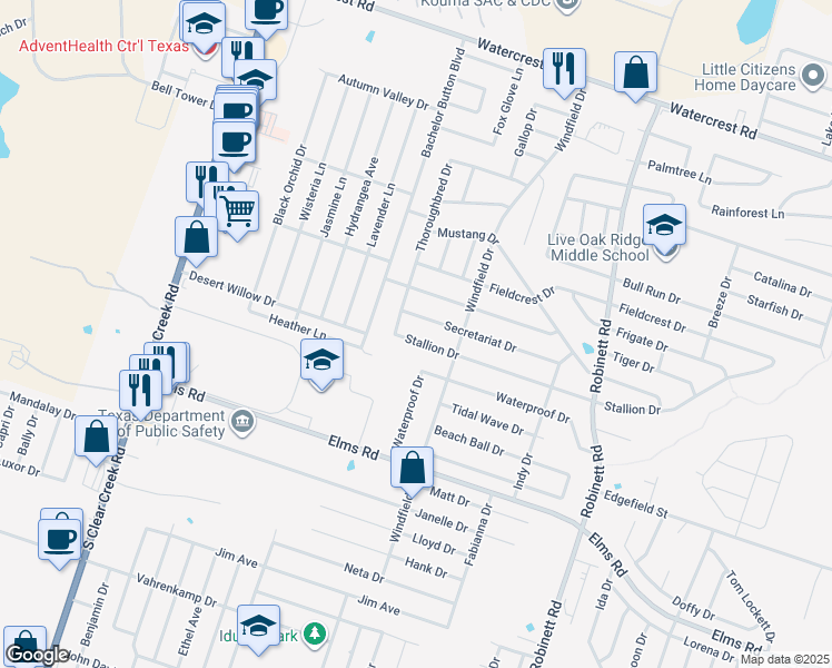 map of restaurants, bars, coffee shops, grocery stores, and more near 4509 Stallion Drive in Killeen