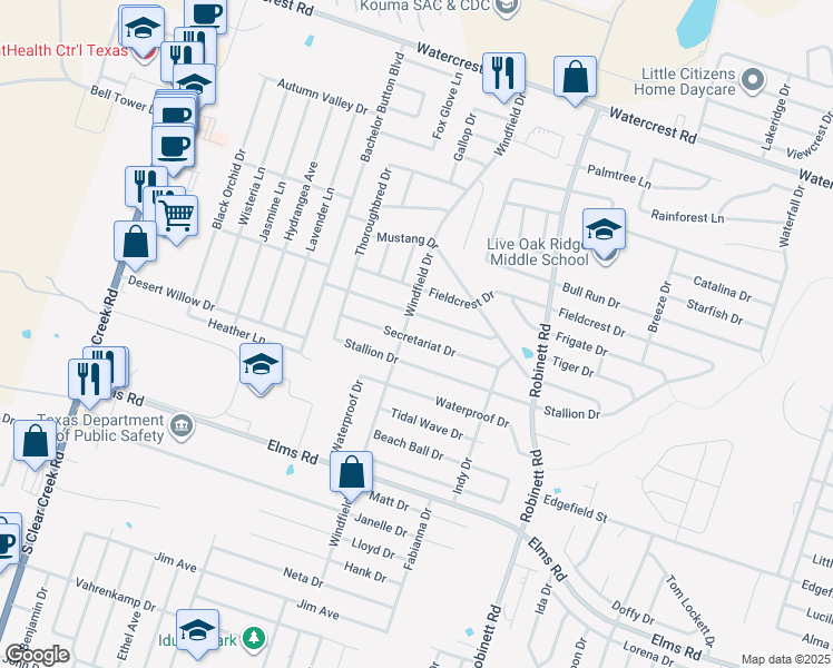 map of restaurants, bars, coffee shops, grocery stores, and more near 4408 Secretariat Drive in Killeen