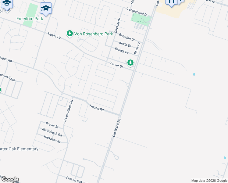 map of restaurants, bars, coffee shops, grocery stores, and more near 1310 Old Waco Road in Temple