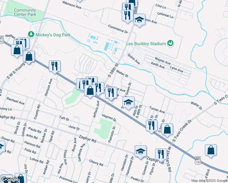 map of restaurants, bars, coffee shops, grocery stores, and more near 509 South 42nd Street in Killeen