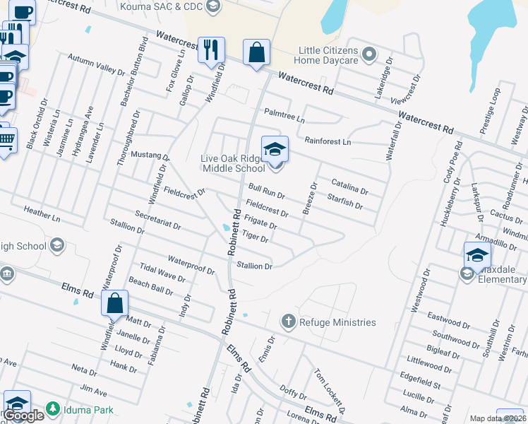 map of restaurants, bars, coffee shops, grocery stores, and more near 3813 Frigate Drive in Killeen