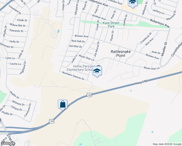 map of restaurants, bars, coffee shops, grocery stores, and more near 1115 Northern Dancer Drive in Copperas Cove