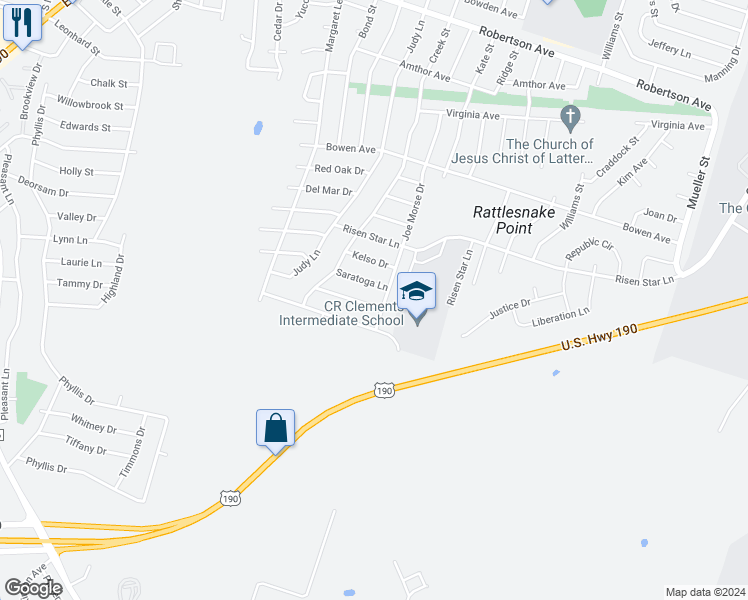 map of restaurants, bars, coffee shops, grocery stores, and more near 919 Whirlaway Drive in Copperas Cove