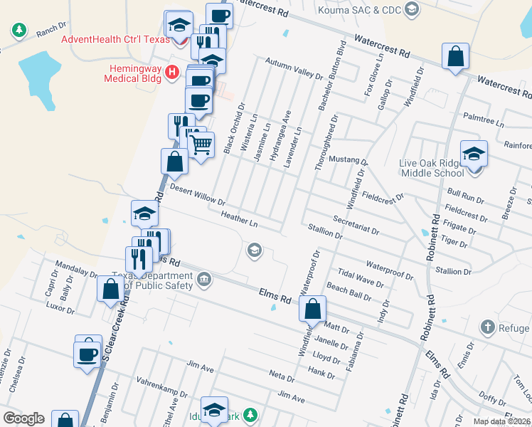 map of restaurants, bars, coffee shops, grocery stores, and more near 3006 Lavender Lane in Killeen