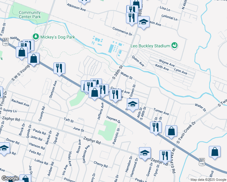 map of restaurants, bars, coffee shops, grocery stores, and more near 3401 Turner Avenue in Killeen