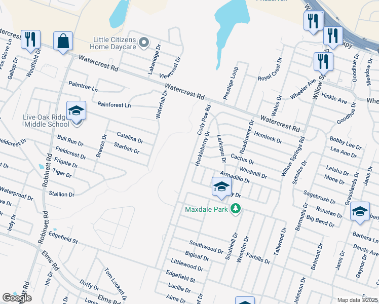 map of restaurants, bars, coffee shops, grocery stores, and more near 2501 Cody Poe Road in Killeen