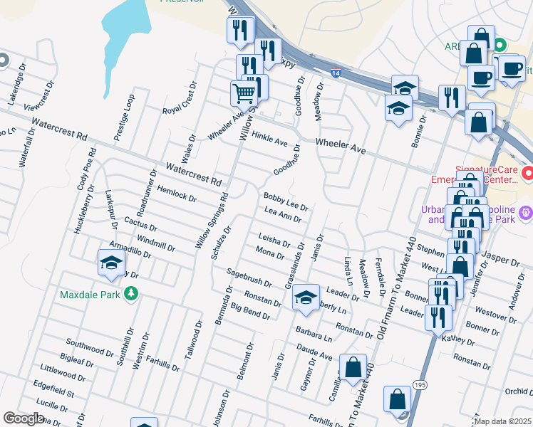 map of restaurants, bars, coffee shops, grocery stores, and more near 1802 Lea Ann Drive in Killeen