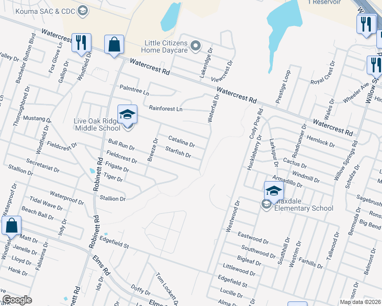 map of restaurants, bars, coffee shops, grocery stores, and more near 3304 Catalina Drive in Killeen