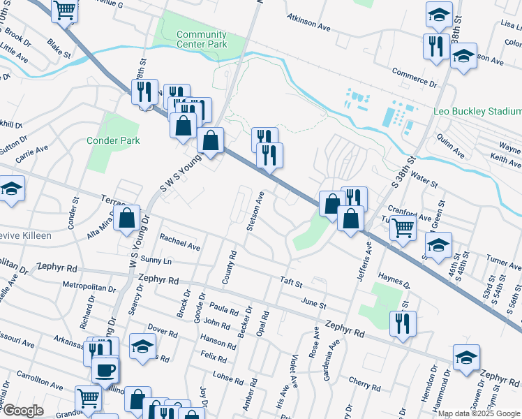 map of restaurants, bars, coffee shops, grocery stores, and more near 803 Stetson Avenue in Killeen