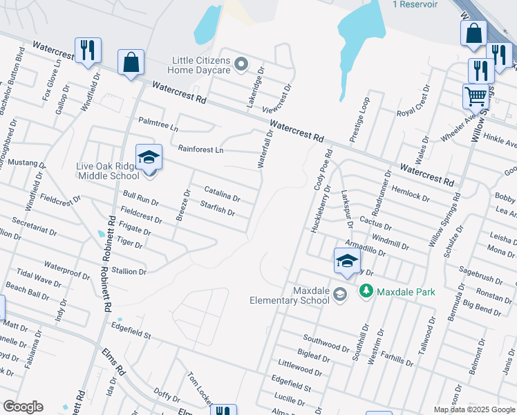 map of restaurants, bars, coffee shops, grocery stores, and more near 2602 Waterfall Drive in Killeen
