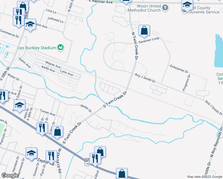 map of restaurants, bars, coffee shops, grocery stores, and more near 101 South Twin Creek Drive in Killeen